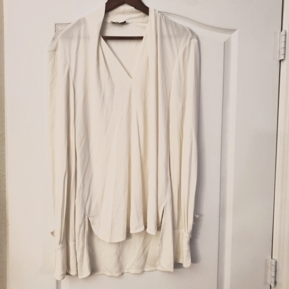 Equipment white long sleeve hi lo v neck blouse S
